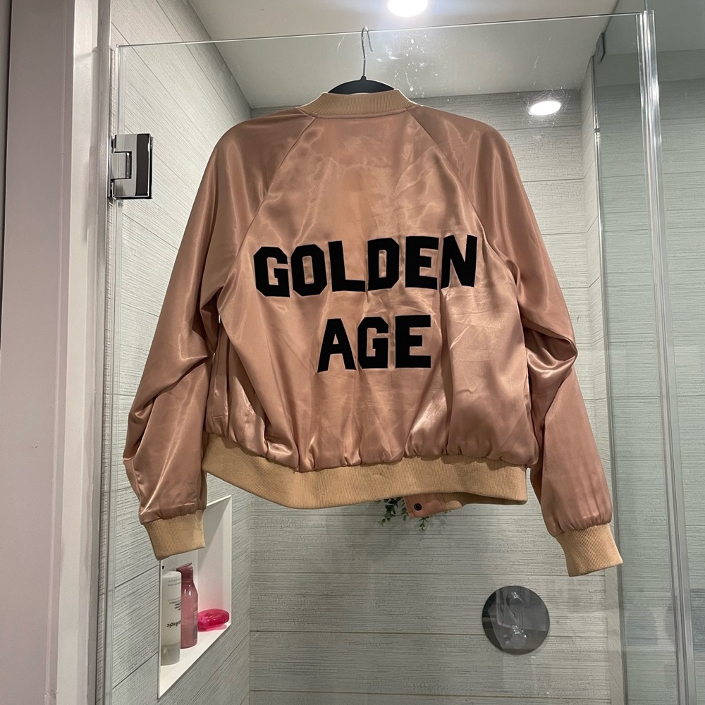 Women's Satin Bomber Jacket - Tan